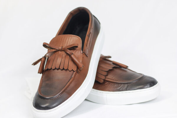 BROWN Leather FRINGE Casual Sneakers - Image 2