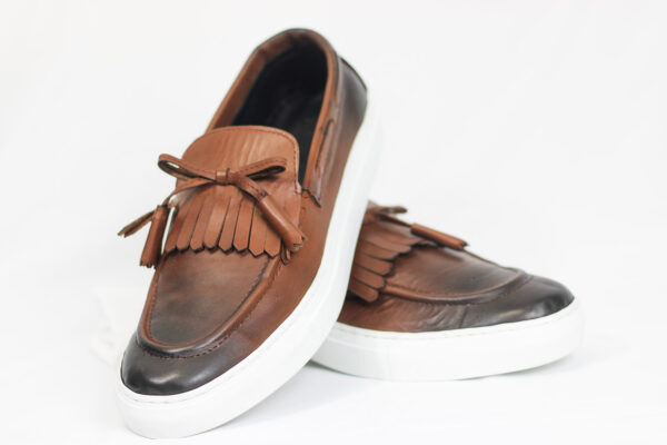 BROWN Leather FRINGE Casual Sneakers - Image 4