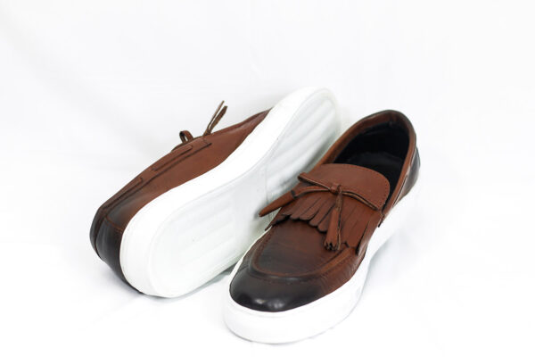 BROWN Leather FRINGE Casual Sneakers - Image 3