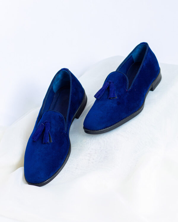 BLUE Velvet Slippers With Blue Tassel - Image 3