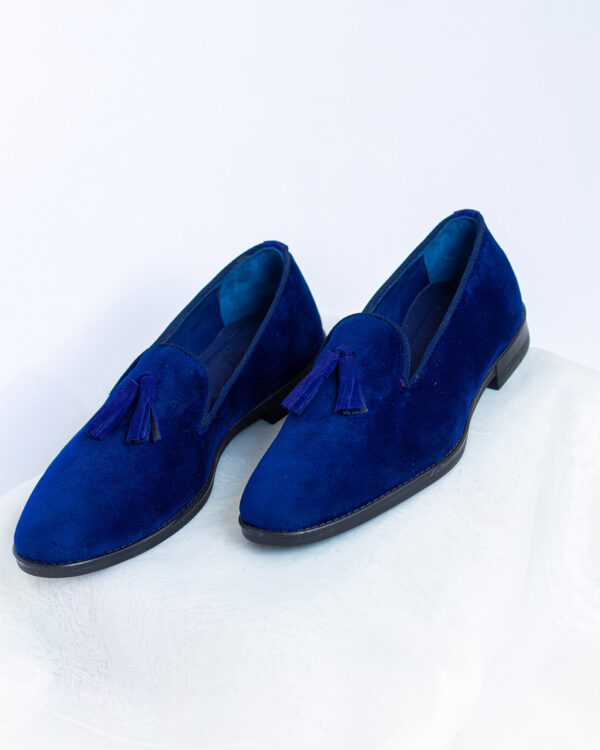 BLUE Velvet Slippers With Blue Tassel