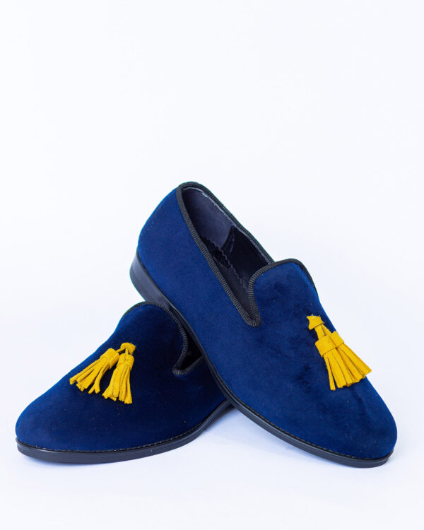 BLUE Velvet Slippers WITH YELLOW TASELL