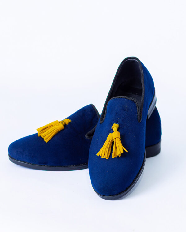 BLUE Velvet Slippers WITH YELLOW TASELL - Image 2