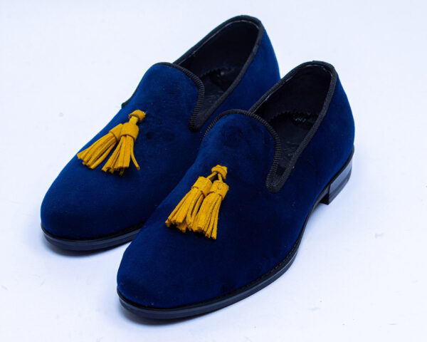 BLUE Velvet Slippers WITH YELLOW TASELL - Image 3